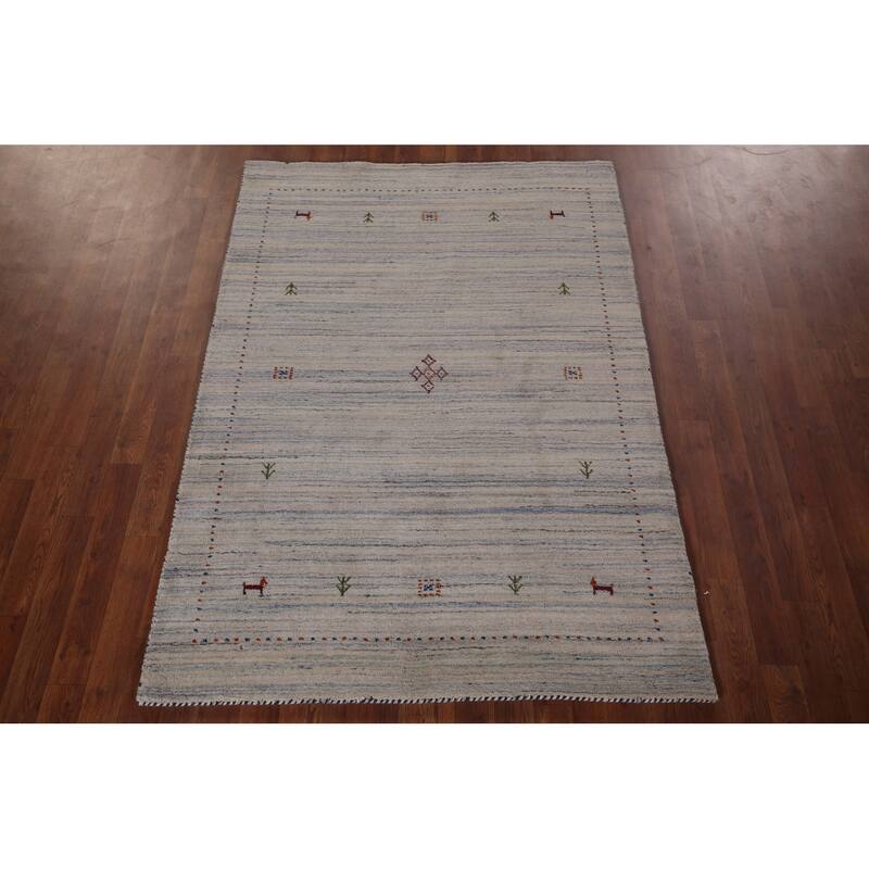 Tribal Striped Gabbeh Indian Accent Rug Handmade Wool Carpet - 4'0"x 5'9"