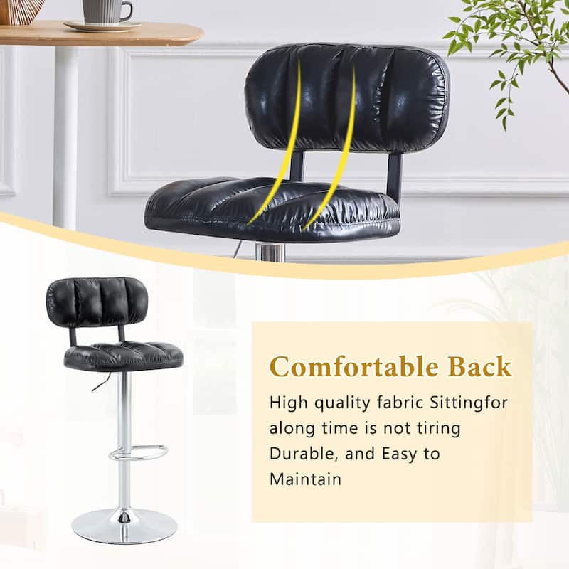 Set of 2 Adjustable Height Bar Stools, PU Leather Upholstered with Chrome Base & Footrest, Modern Comfortable Stools