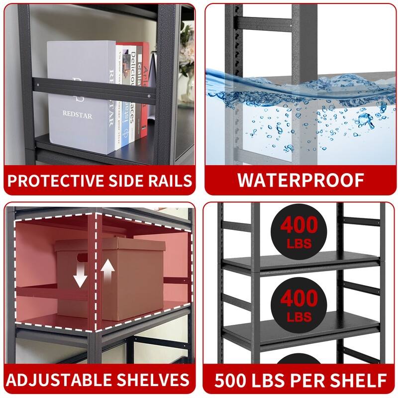 5-Tier Adjustable Heavy Duty Metal Storage Shelves, 2000 lbs, 63"/72"H