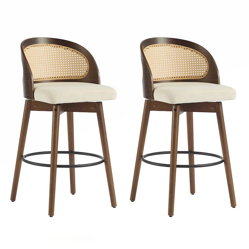 Rattan Fabric Wood Barstool