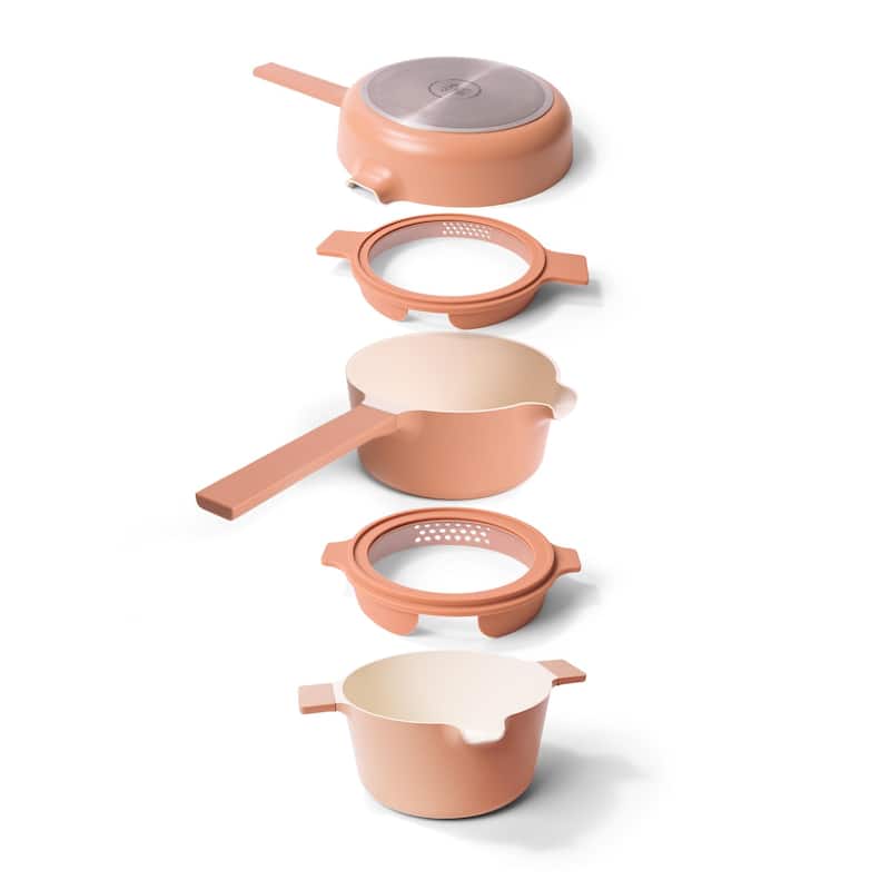 Alva Neat 5-Piece Recycled Aluminum Nonstick Cookware Set, PFAS Free - Peach