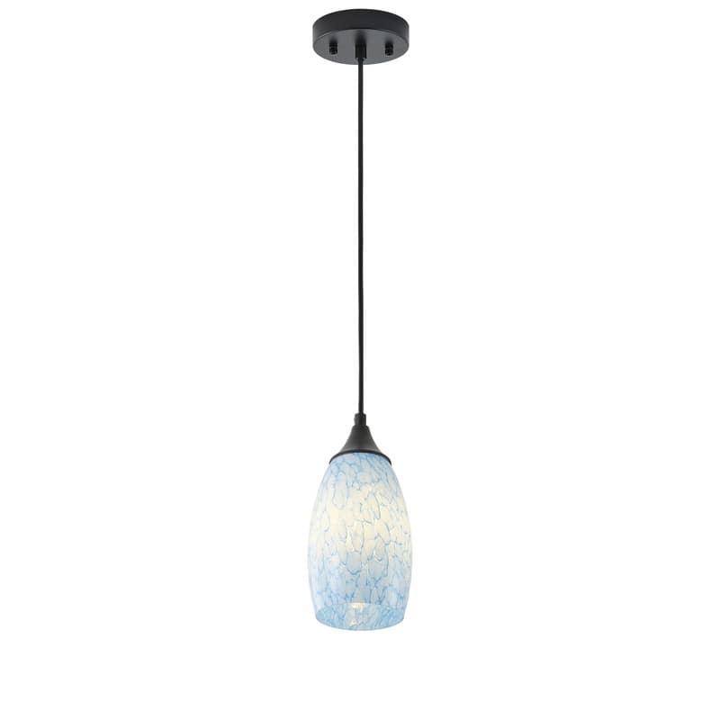 Modern Matte Black 1 Light Pendant with Blue Art Glass for Kitchen Island Dining Room