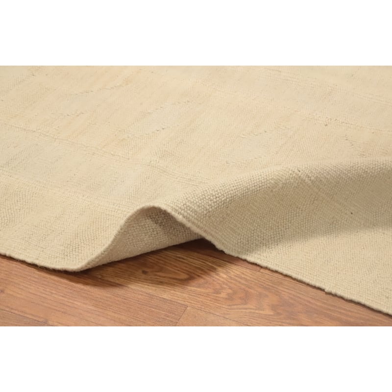 Hand Woven Oriental 100% Wool Carpet Southwestern Tribal Beige & Ivories Kilim Area Rug - 12' 10'' X 9' 4''