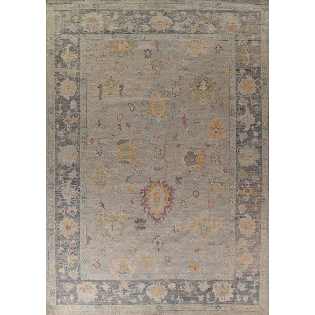Vegetable Dye Oushak Turkish Large Rug Hand-Knotted Wool Carpet - 9'11"x 13'9"