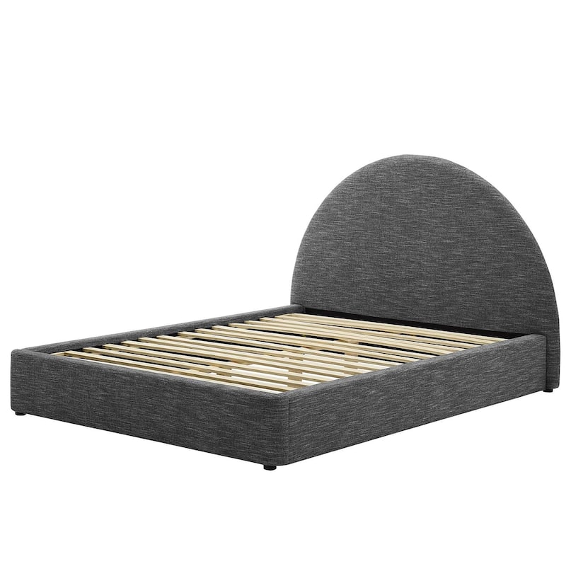 Palmetto Modern Round Headboard Slate Fabric Upholstered Full Size Platform Bed