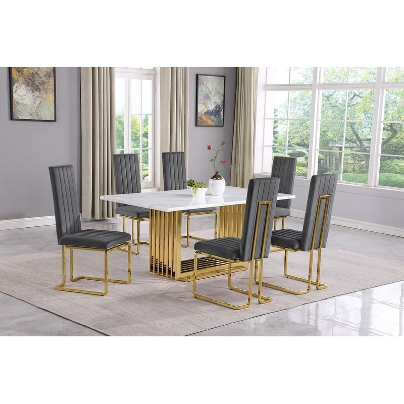 Best Quality Furniture D310/1-SC340-7 Dining Set with 68" White Marble Top
