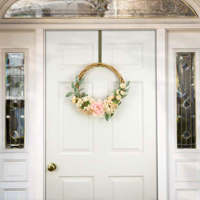 National Tree Company 19 inch Artificial Spring Wreath with Wild Rose and Peony Flowers, Realistic Floral Decoration for