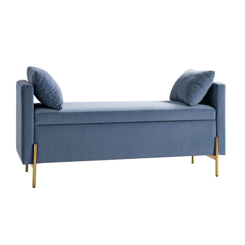 Angelus Modern 56''W Upholstered Flip Top Storage Bench withTwo Pillows and Arms by HULALA HOME