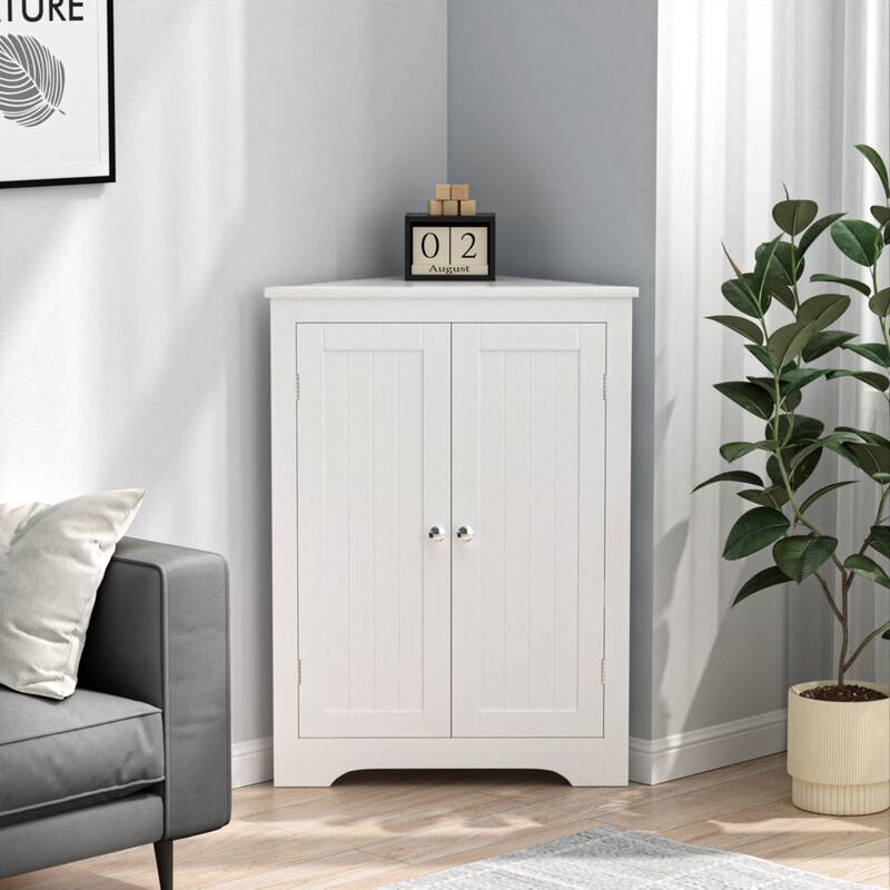 Floor Corner Cabinet with 2 Doors and Adjustable Shelves,Freestanding Narrow Cabinet Organizer,Corner Storage Cabinets