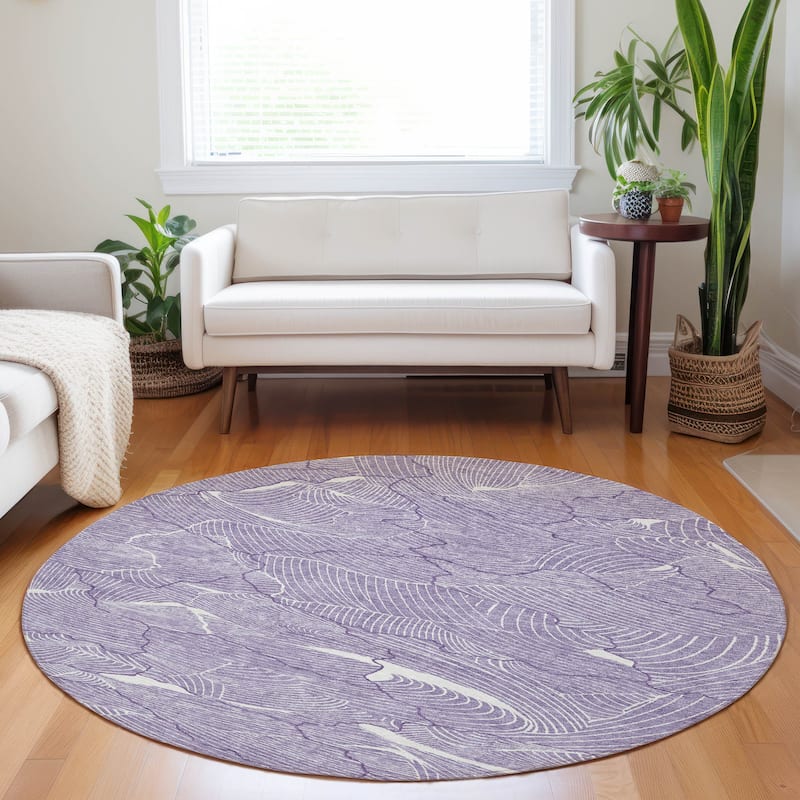 Machine Washable Indoor/ Outdoor Abstract Crackle Chantille Rug - Purple - 8' x 8'
