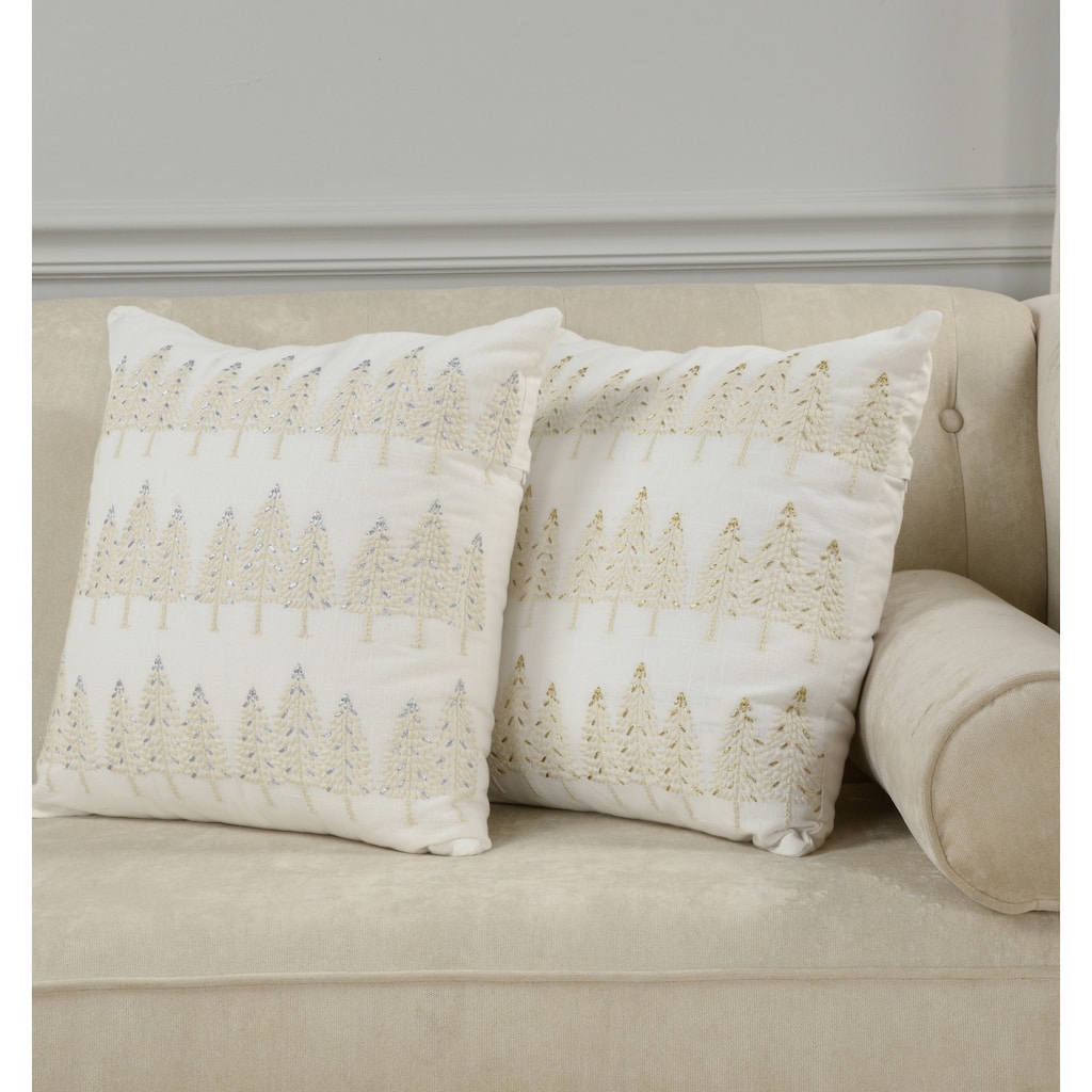 Rizzy Home Embroidered Tree Holiday Throw Pillow