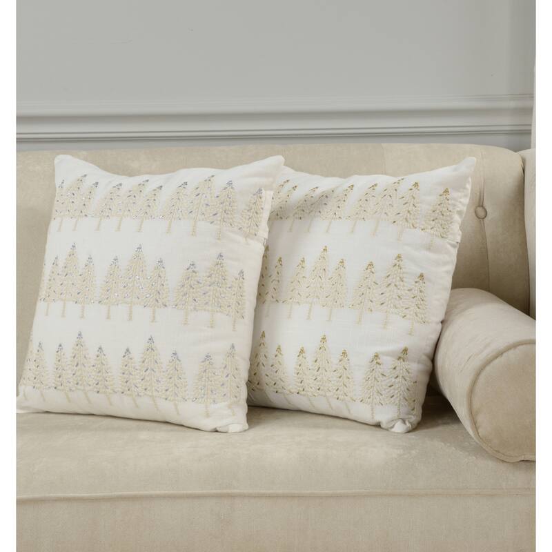 Rizzy Home Embroidered Tree Holiday Throw Pillow