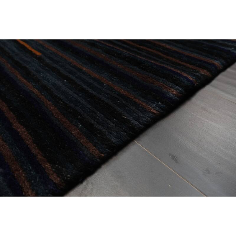 Tibetan Modern & Contemporary Plush Pile 3'1''x5'2'' Hand Knotted Wool Navy Rug - 3' 1'' x 5' 2''