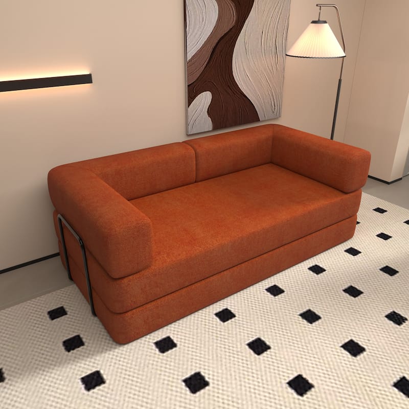 Convertible Floor Sleeper Sofa with Plush Pillows, Mattress Lounge Loveseat, Folding Sofa Bed with Adjustable Armrests