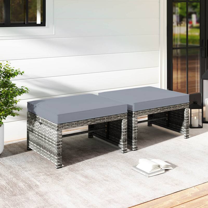 Costway Patio Ottomans Set of 2 PE Rattan Footstools with Removable - See Details