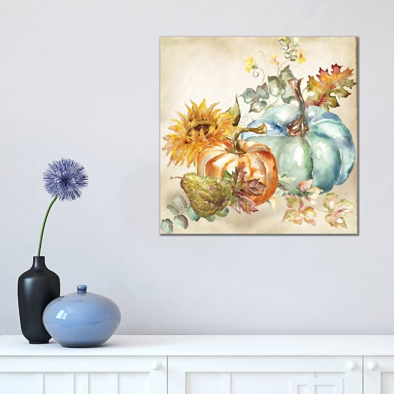 iCanvas "Watercolor Harvest Pumpkin IV" by Tre Sorelle Studios Canvas Print - 18x18x1.5