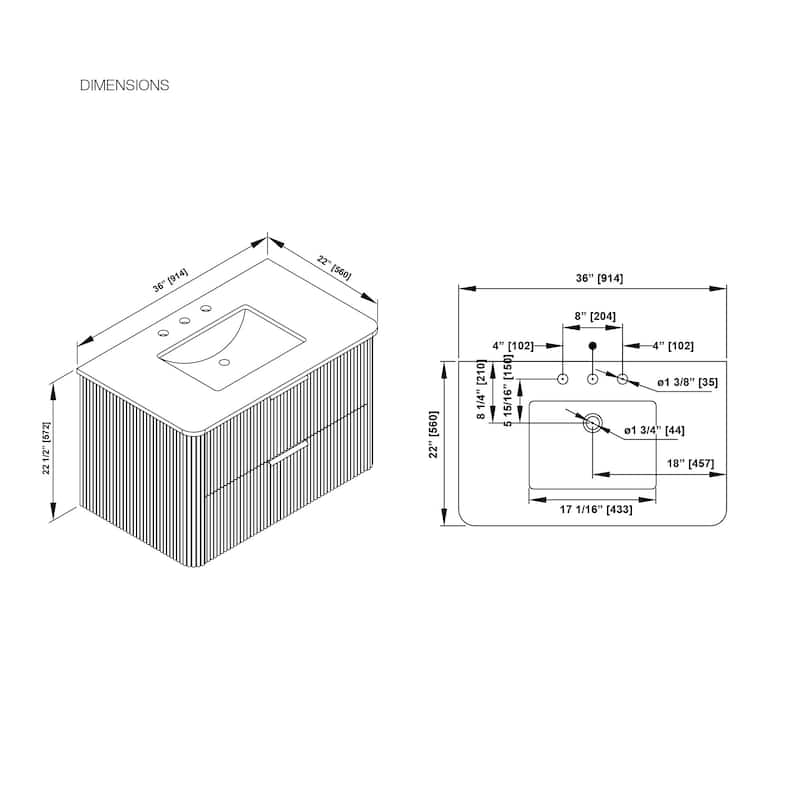 Amara 36 in. Sahara Birch Vanity with White Top and Brushed Gold Hardware