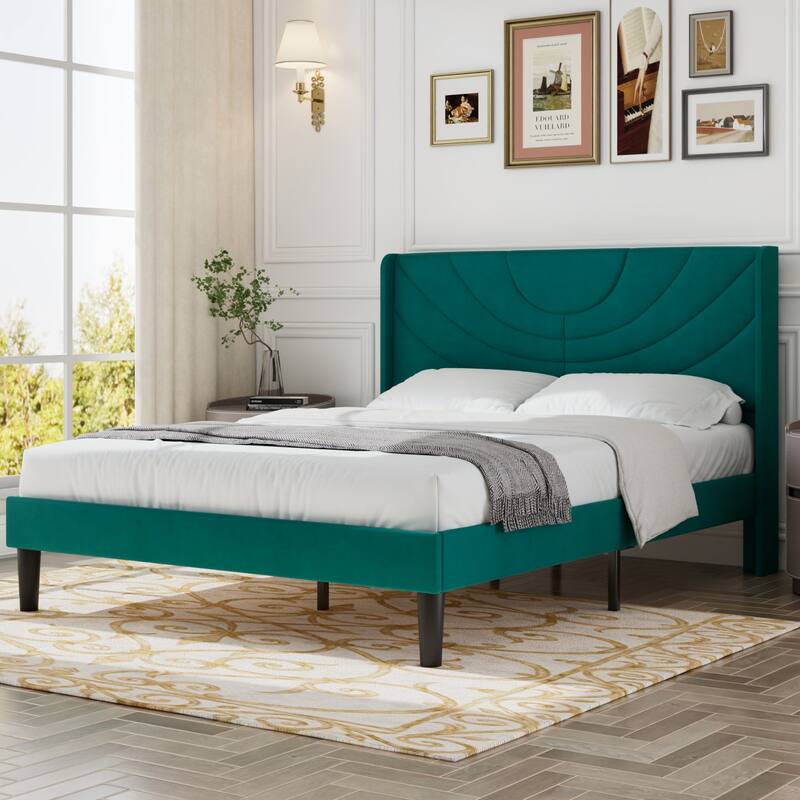 Javlergo Upholstered Bed Frame with Wingback Panel Headboard, No Box Spring Needed