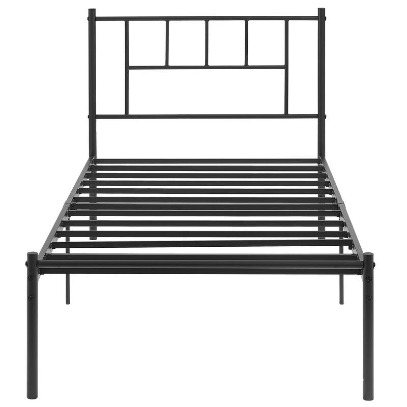VECELO Victorian Style 14 Inch Metal Platform Bed Frame with Headboard, Heavy Duty Steel Slat Support, No Box Spring Needed