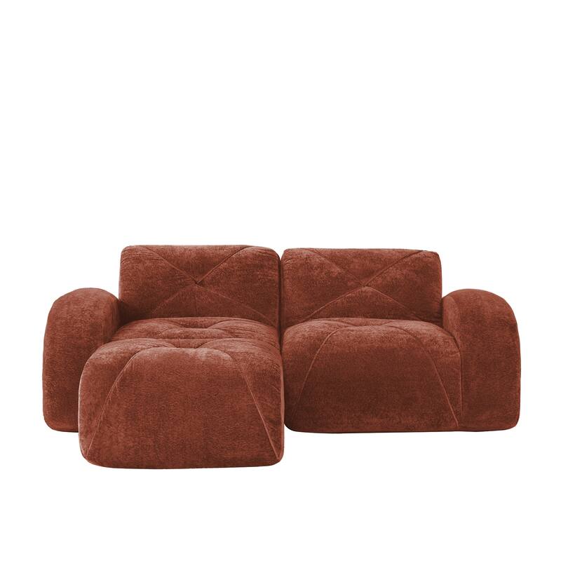 Velvet Tufted Loveseat Sofa Modular Couch, Boneless Deep Seat 2-Seater Couch, Available with/without Ottoman