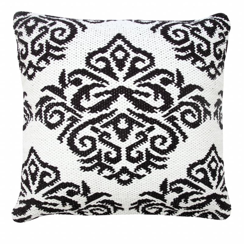 HomeRoots 20" X 20" White And Black 100% Cotton Damask Zippered Pillow