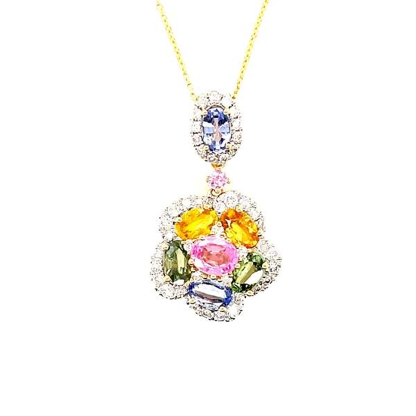 slide 1 of 4, Kabella 18kt Multi Color Sapphire Flower Pendant