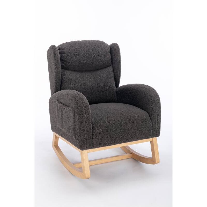 Teddy Fabric Rocking Chair With Packet Wood Legs