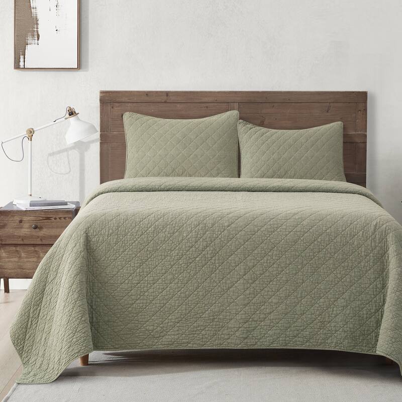 HiEnd Accents Stonewashed Cotton Gauze Traditional Style Solid Color Diamond Stitch 1 Piece Quilt