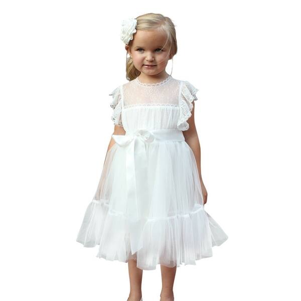 Think Pink Bows Girls Off White Lace Tulle Paris Flower Girl Dress 8 Ivory Overstock
