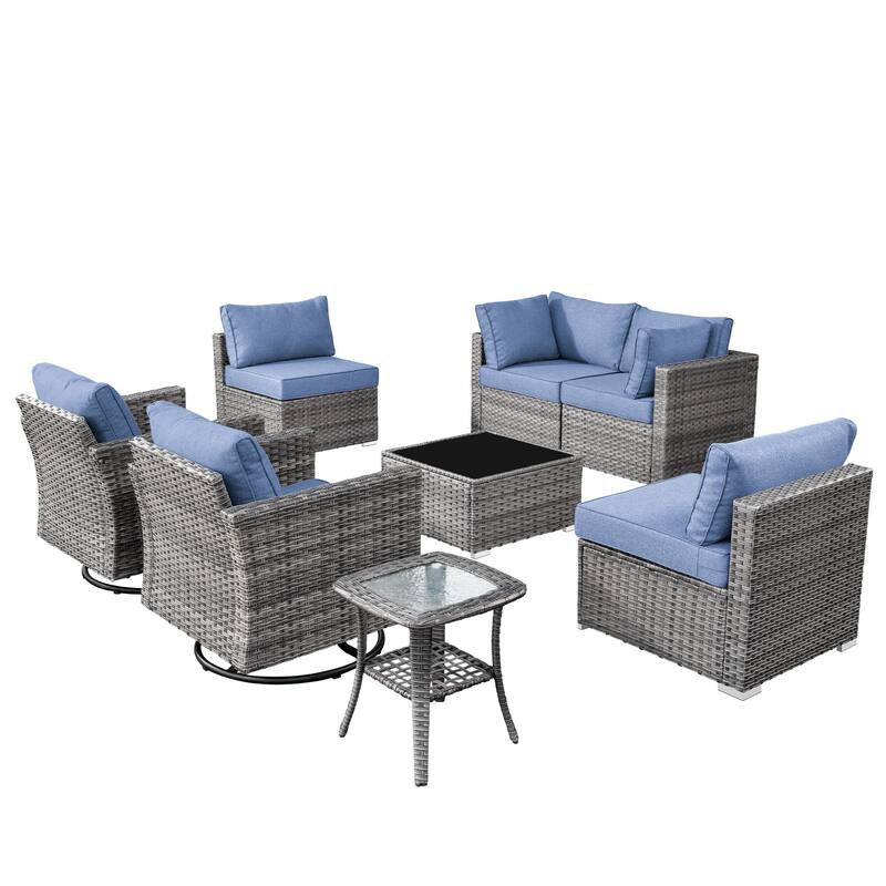 XIZZI 8-piece Patio Wicker Furniture Set with Swivel Chair