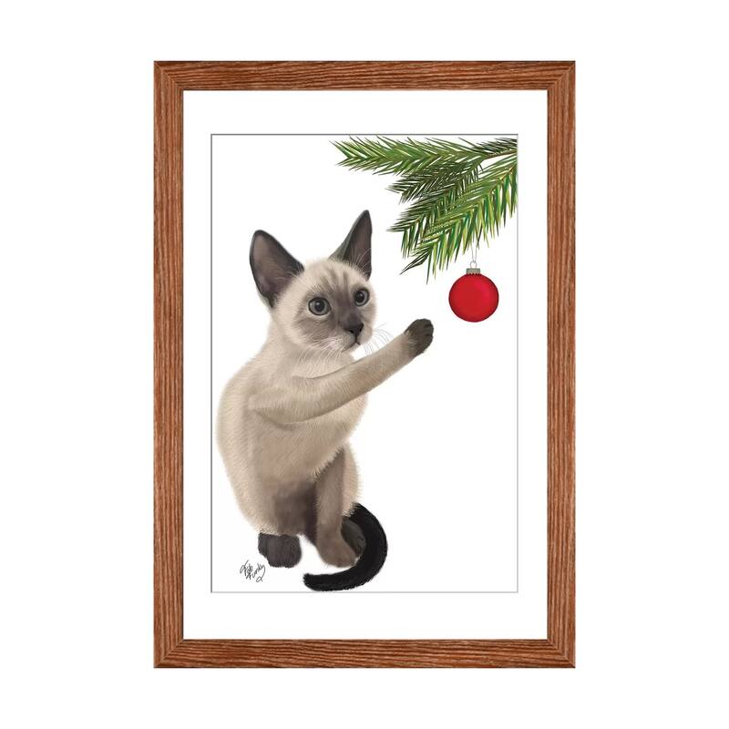 iCanvas "Siamese Cat and Bauble" by Fab Funky - Walnut - 24x16x1
