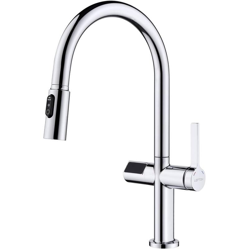 Lefton Touchless Pull-Out Kitchen Faucet, Hands Free Motion Sensor Activated, Battery-Free Temperature Display, KF2206 - Chrome