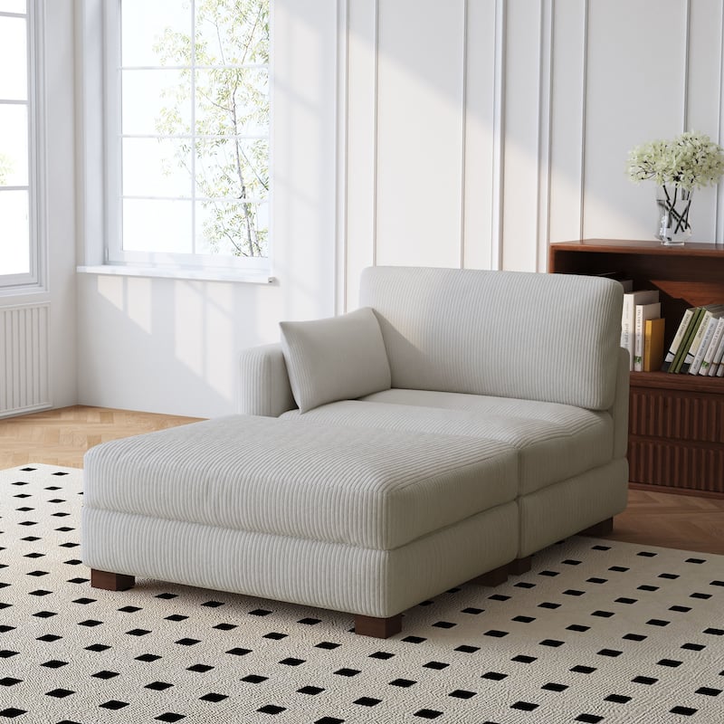 Modern 43'' Corduroy Comfy Sectional Chaise Lounge with Pillow - Left Facing - Sea Salt Grey