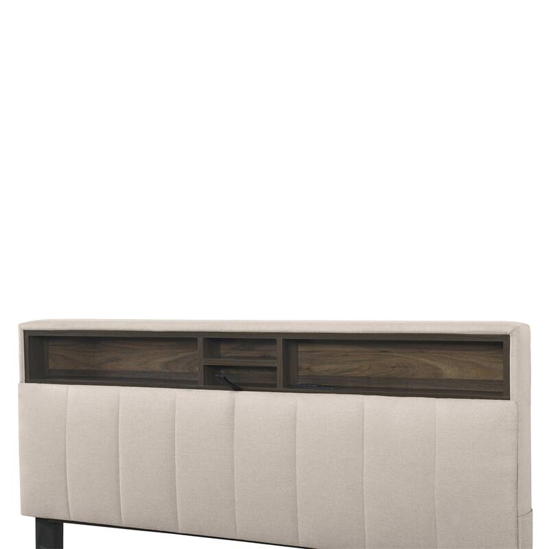 Full Size Linen Upholstered Platform Bed with Trundle and USB Ports