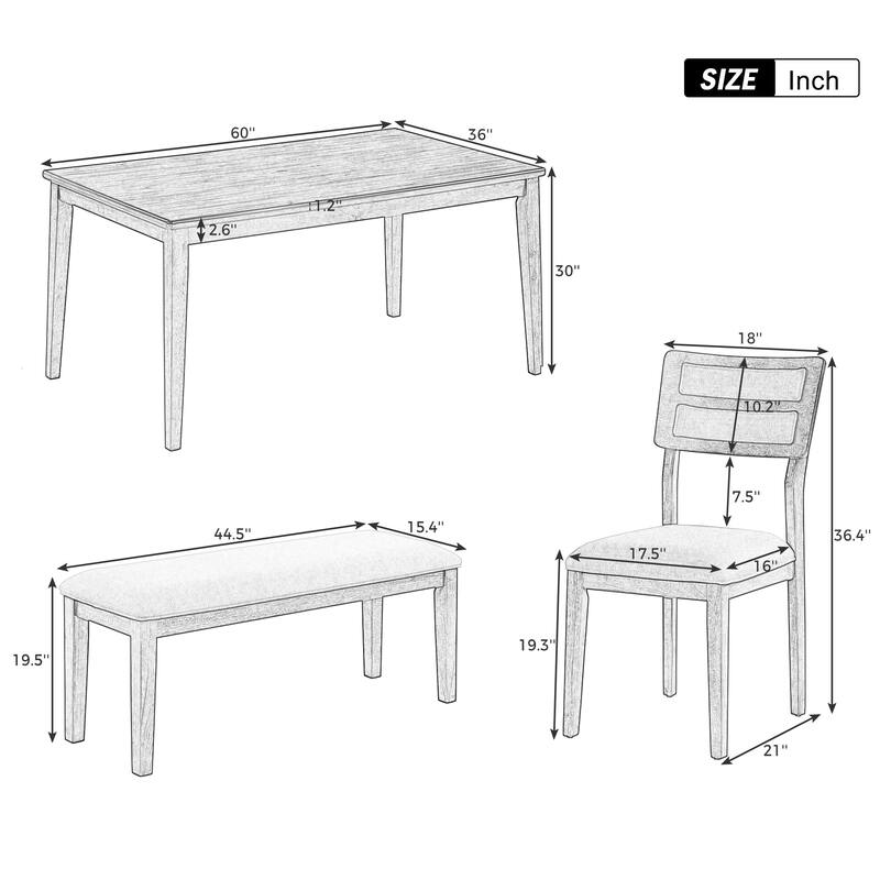 6-Piece Wooden Dining Table Set with 4 Chairs & Bench