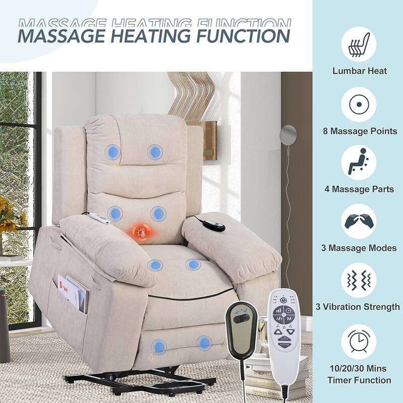 Power Lift Recliner Chair with Heat Massage and Storage Pocket