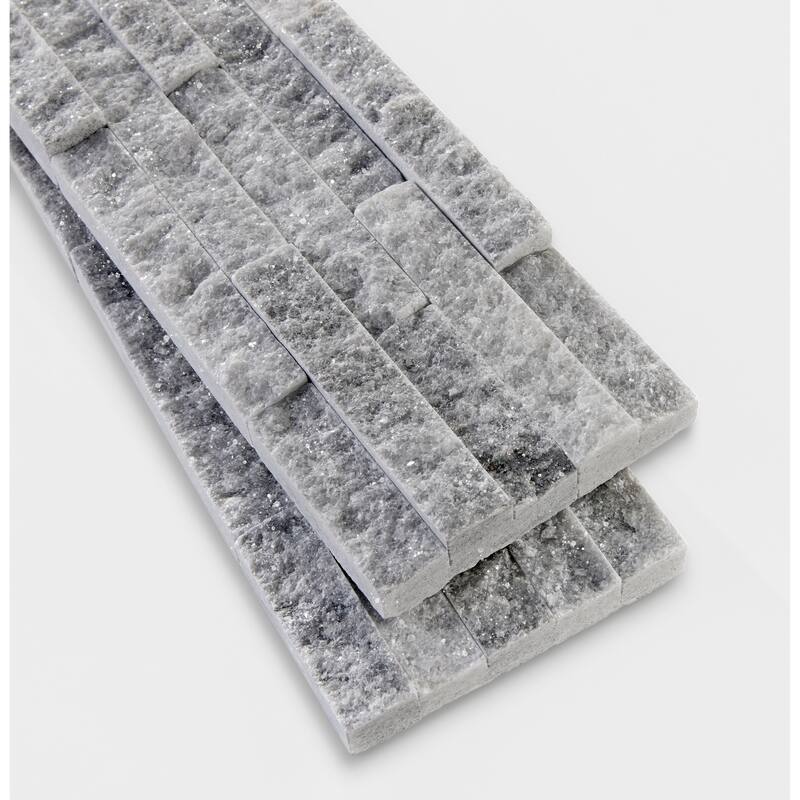 Slender Strip 3 in. x 12 in. Panel and 3 in. x 12 in. Corner Marble Wall Tile - Celestial White - 3 in. x 6 in. tile sample