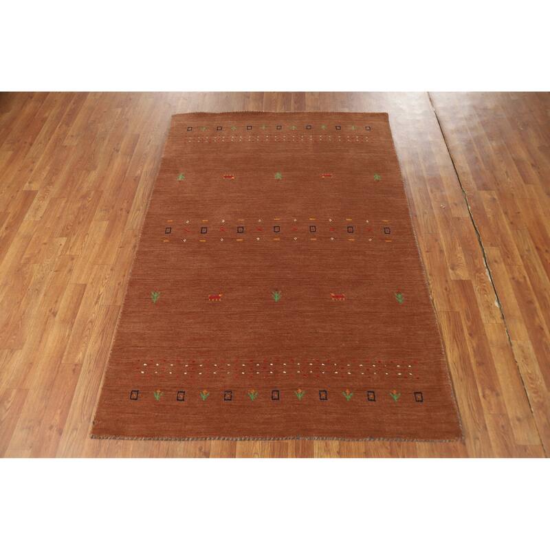 Hand Knotted Oriental 100% Wool Carpet Tribal Animal Pictorial Brown Gabbeh Area Rug - 5' 10'' X 4' 0''