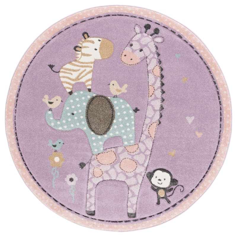 SAFAVIEH Carousel Kids Miharu Animal Rug - 4' Round - Purple