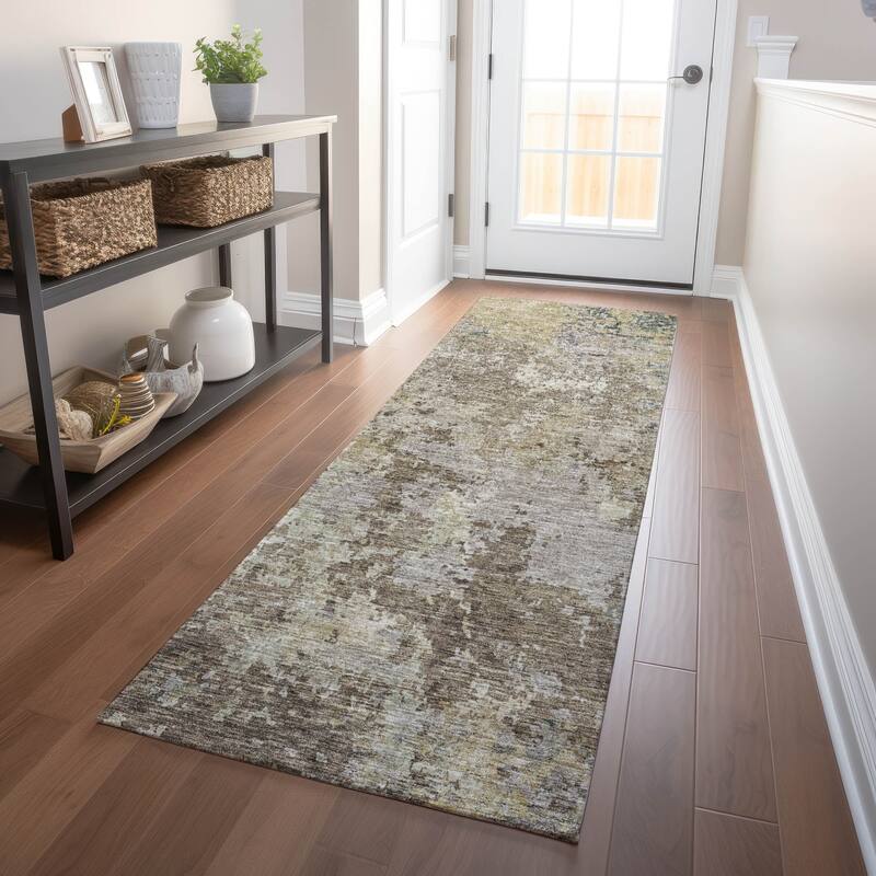 Machine Washable Indoor/ Outdoor Abstract Contemporary Chantille Rug - Beige - 2'3" x 7'6"