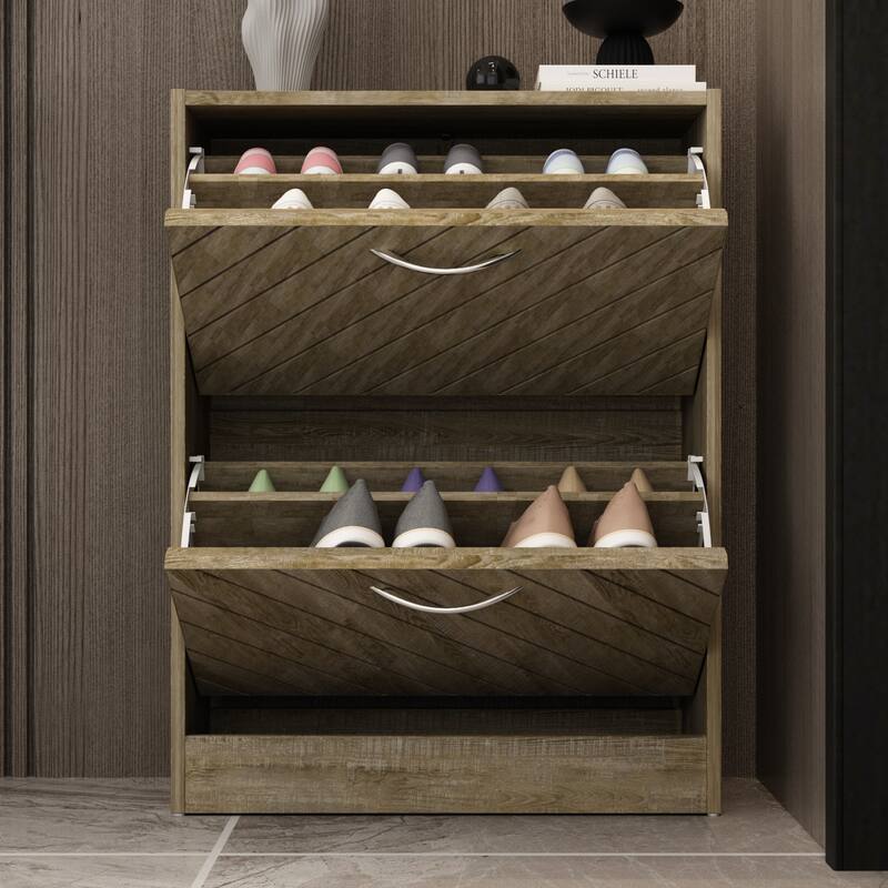 Kerrogee 8-12 Pair Shoe Storage Cabinet with 2 Fold Drawers Wood/ Grey