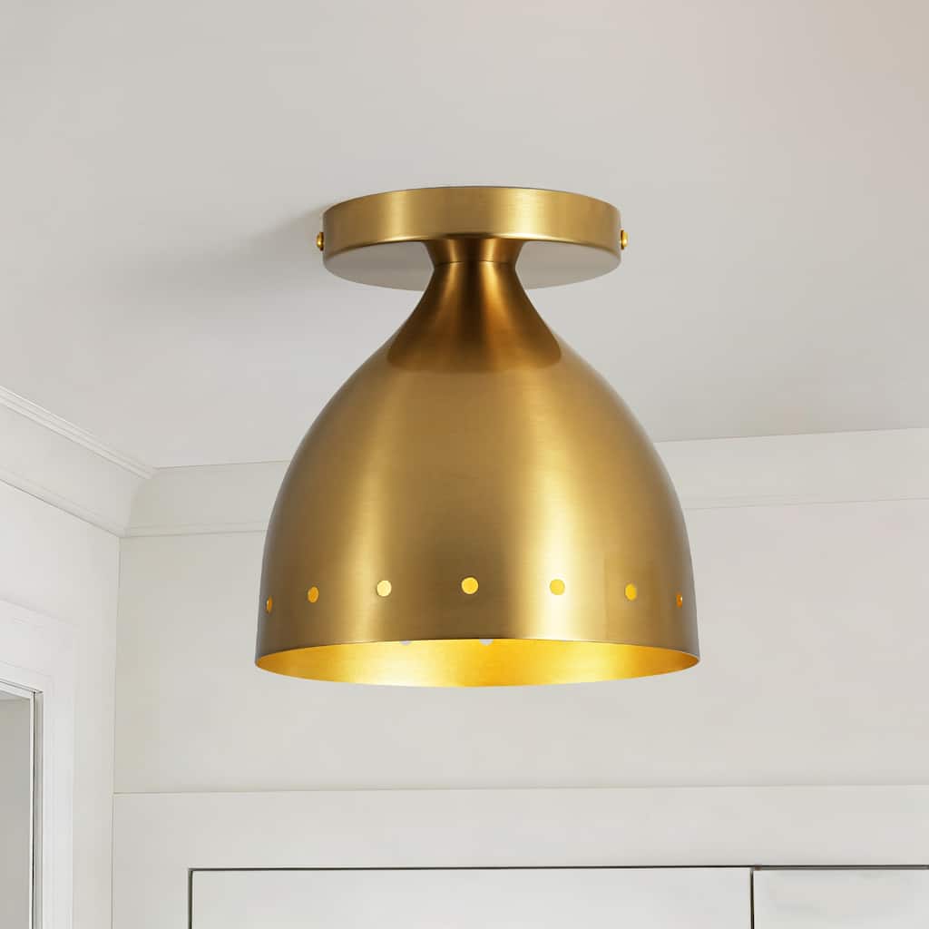 6.9" W 1-Light Retro Handcrafted Brass Finish Gold Interior Dome Design Flush Mount Ceiling Light for Bedroom, Kitchen