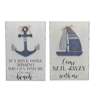 Elements Set of 2 Wood Coastal Wall Decor