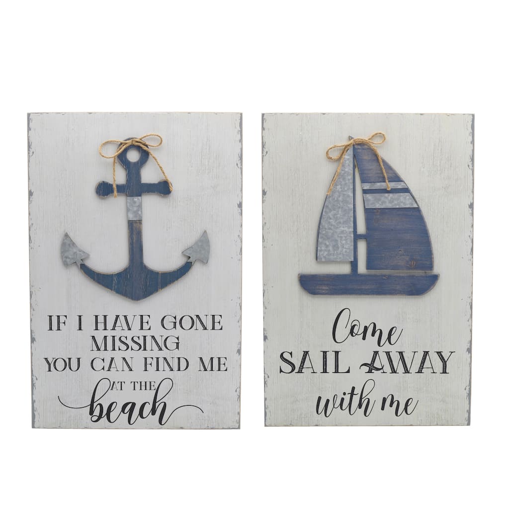 Elements Set of 2 Wood Coastal Wall Decor