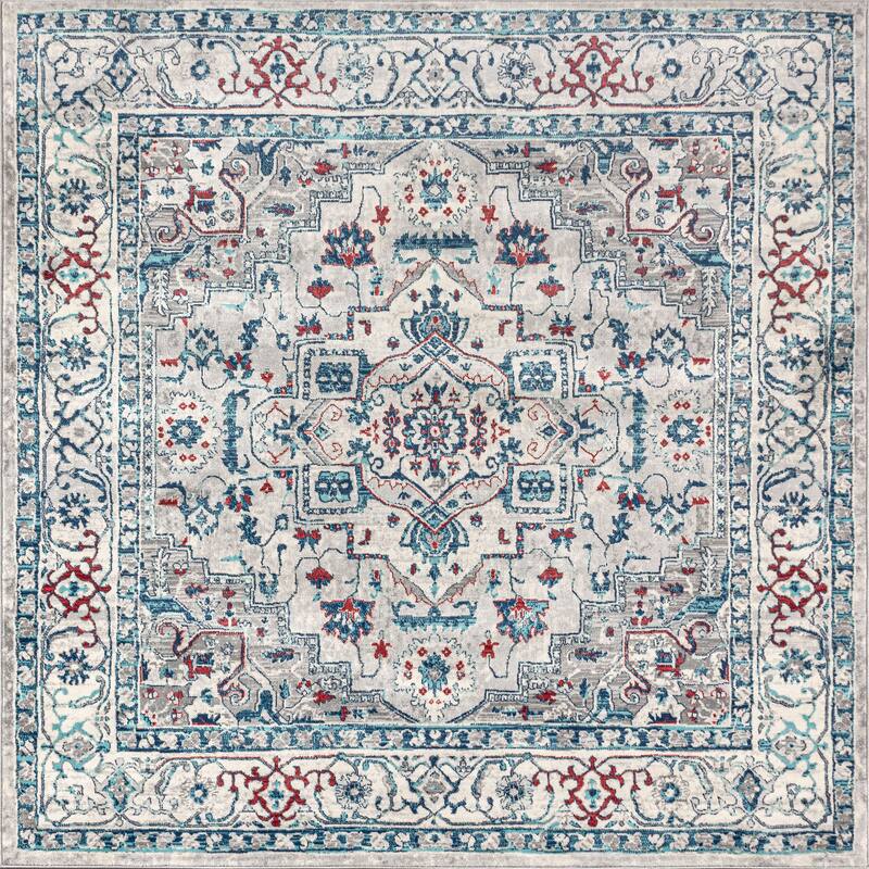 JONATHAN Y Traditional Persian Vintage Medallion Area Rug - 5' Square - Light Grey/Blue