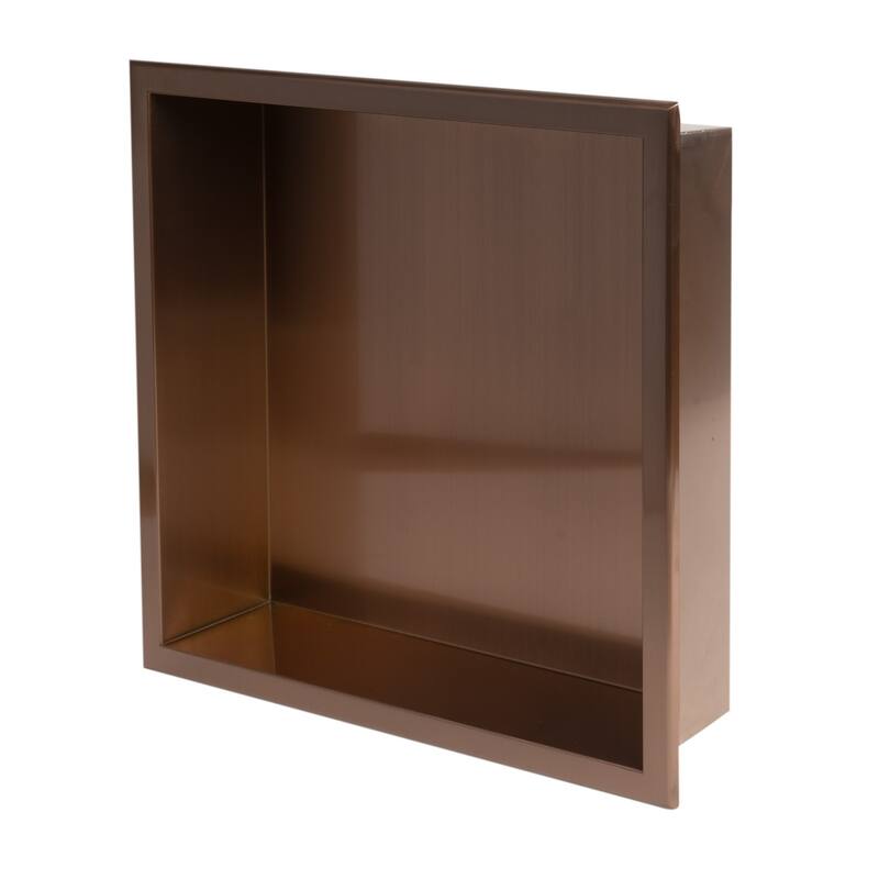 ALFI brand 16" x 16" Brushed Copper PVD Steel Square Single Shelf Shower Niche - Mahogany