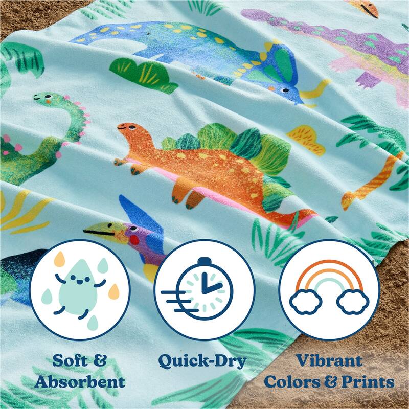 Linery & Co. 100% Cotton Printed Beach Towel for Kids, 30" x 60"