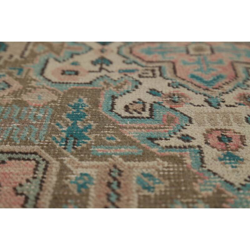 Pink Geometric Tabriz Persian Area Rug Hand-Knotted Wool Carpet - 6'7" x 9'3"