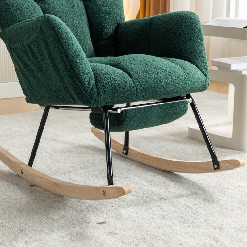 Modern Teddy Fabric Living Room Rocking Chair with Adjustable Footrest