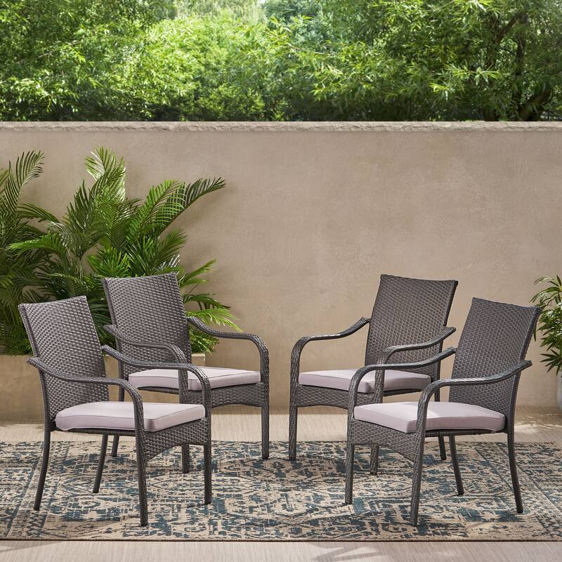 Outdoor PE Rattan Stacking Chair with Iron Frame(Set of 4)